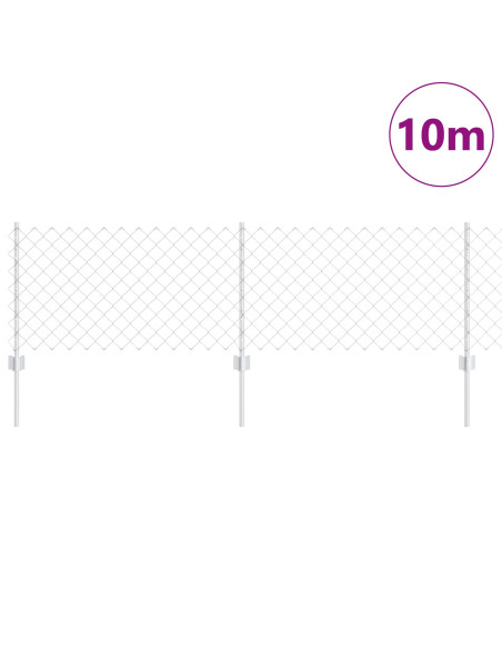 Recinzione a Rete  con 10 Pali U Argento 0.6x10 m Acciaio