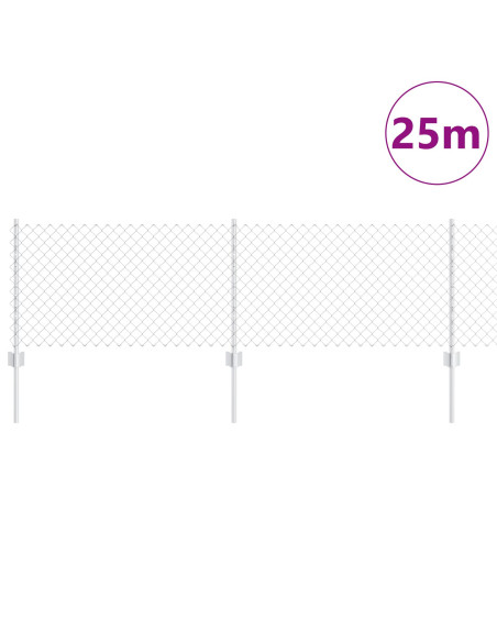 Recinzione a Maglie Metalliche  con 22 Pali U Argento 0.6x25 m in Acciaio