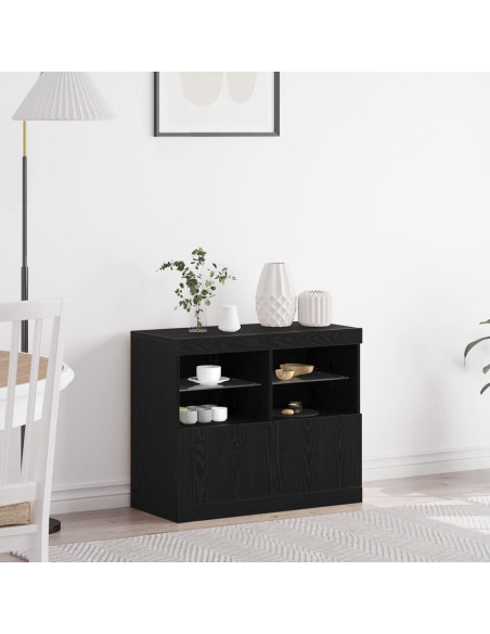 Credenza  con Luci LED Rovere Nero 81x37x67 cm