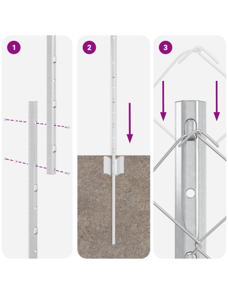 Recinzione a Maglie  con 20 U Posts Argento 1.4x10 m Acciaio