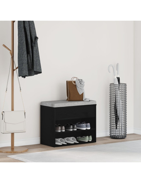 Panca per scarpe Rovere Nero 60 x 30 x 45 cm Legno multistrato