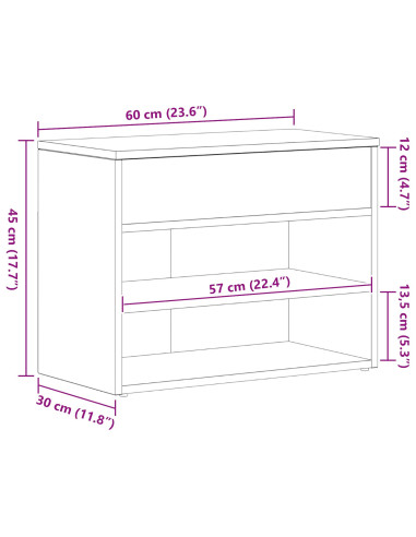 Panca per scarpe Rovere Nero 60 x 30 x 45 cm Legno multistrato