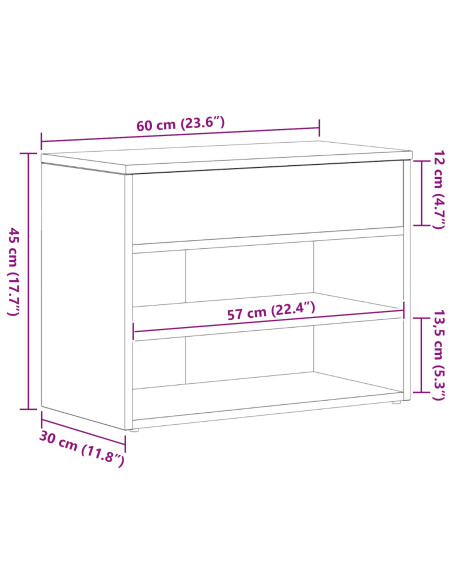 Panca per scarpe Rovere Nero 60 x 30 x 45 cm Legno multistrato