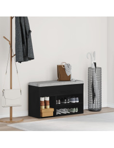 Panca per scarpe Rovere Nero 80 x 30 x 45 cm Legno multistrato 2