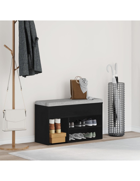 Panca da ingresso  nera in rovere 60x30x45 cm in legno