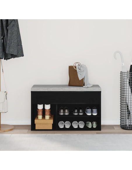 Panca per scarpe Rovere Nero 80 x 30 x 45 cm Legno multistrato