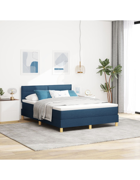 Letto Box Spring  con Materasso Blu 140x200 cm Tessuto