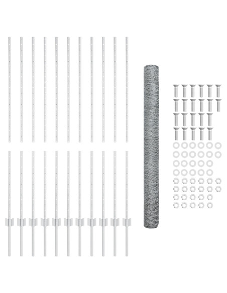 Pali per Recinzione  22 pz U-Channel 140 cm Acciaio Zincato, Recinzione Esagonale  1,4x25 m Acciaio Zincato