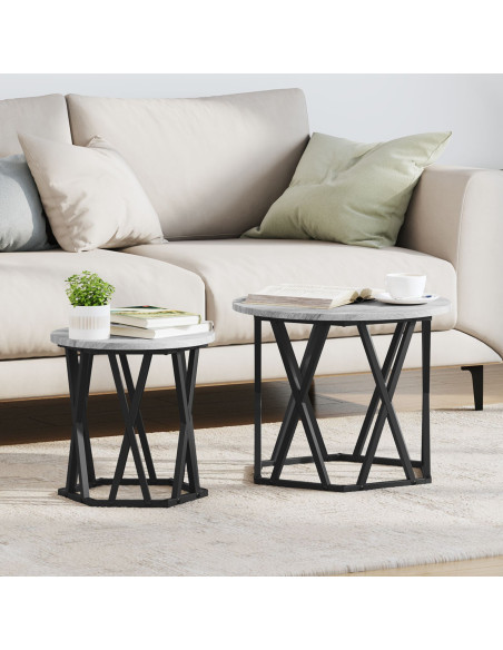 Set di 2 Tavolini Nesting Grigi Sonoma in Legno Ingegnerizzato