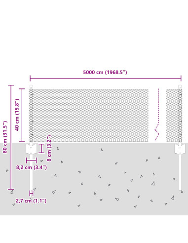 Recinzione con Posto Grigio 0,4 x 50 m Acciaio e PVC