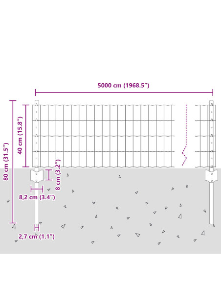 Set di Recinzione  Set di 3 Acciaio Zincato 50 x 0.4 m Durevole
