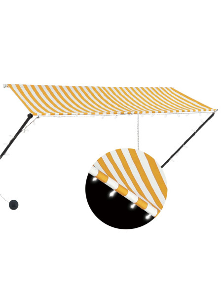 Tenda da Sole Retrattile con LED 300x150 cm Giallo e Bianco
