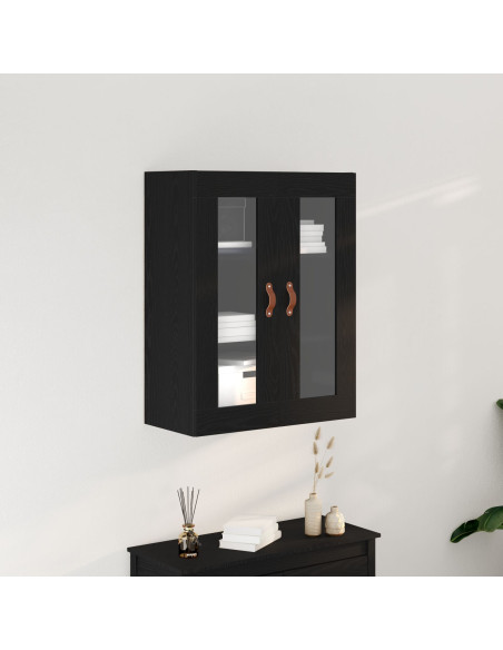 Armadio a Muro con Ante in Vetro Rovere Nero 69,5x34x90 cm