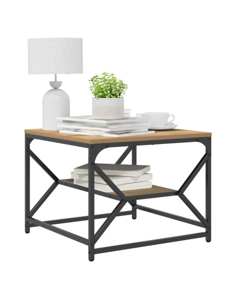 Tavolino da caffè  con piano in rovere artigianale 51x50x40 cm in legno ingegnerizzato