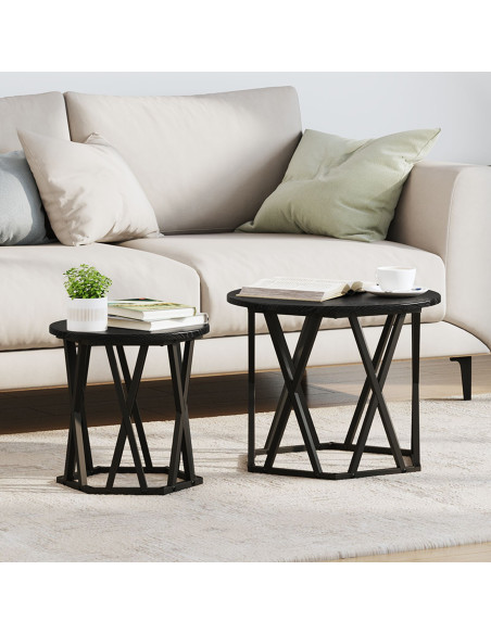 Set di 2 Tavolini Nesting Nero e Quercia in Legno Ingegnerizzato