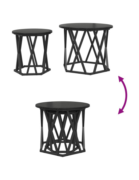 Set di 2 Tavolini Nesting Nero e Quercia in Legno Ingegnerizzato