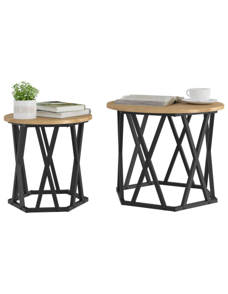 Set di tavolini impilabili 2 pcs in legno ingegnerizzato rovere artisanale