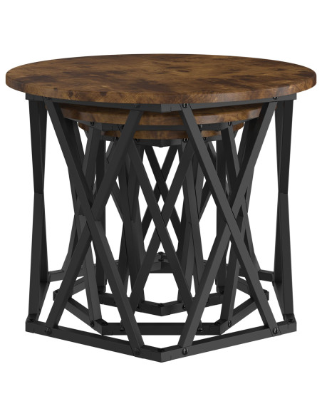 Set di 3 Tavolini Nesting in Rovere Affumicato in Legno Ingegnerizzato