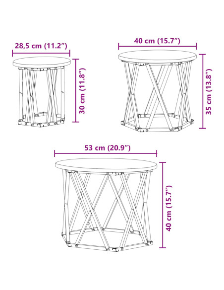 Set di 3 Tavolini Nesting in Rovere Affumicato in Legno Ingegnerizzato