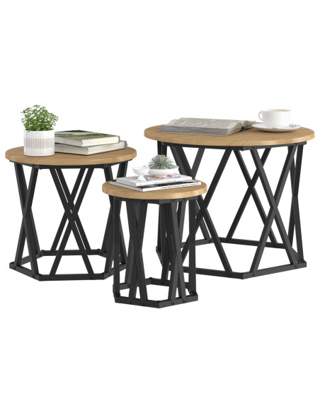 Tavolini Nesting 3 pz in Legno Ingegnerizzato Rovere Artigianale