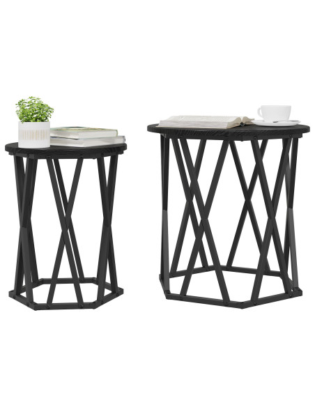 Tavolini 2 pz Nero Rovere Legno Ingegnerizzato