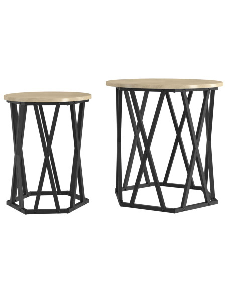 Set di 2 tavolini  in legno ingegnerizzato rovere Sonoma
