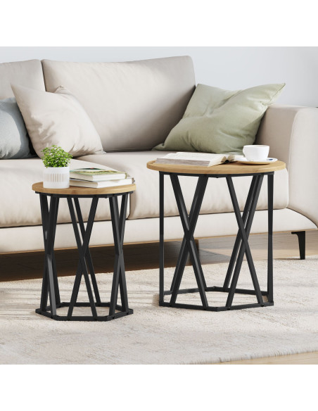 Set di 2 Tavolini in Legno Ingegnerizzato Rovere Artigianale di