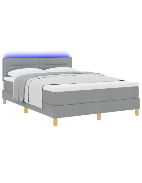 Letto con Box Spring con Materasso & LED Grigio Chiaro 140x190 cm Tessuto