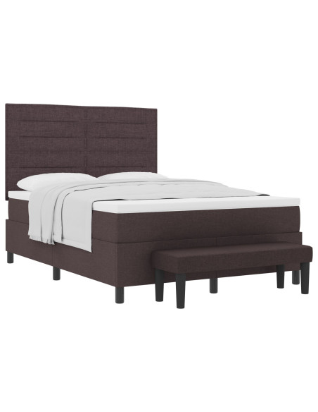 Letto con rete a molle con Materasso & Panca Marrone Scuro 140x200 cm Tessuto