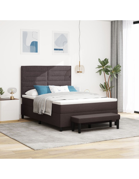 Letto con rete a molle con Materasso & Panca Marrone Scuro 140x200 cm Tessuto