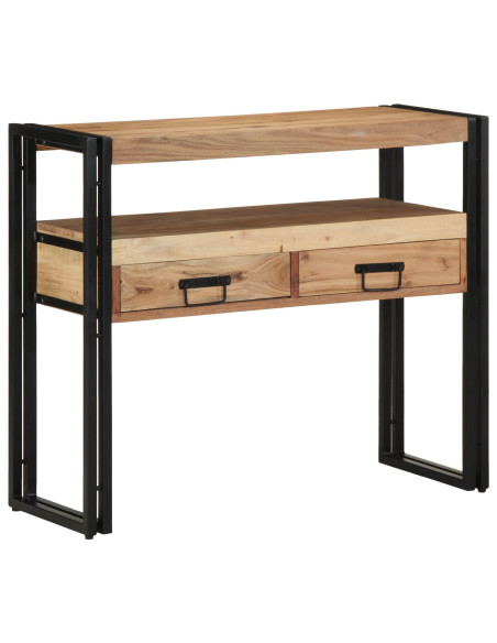 Tavolo Consolle Nero 90x33x75 cm Legno Massello di Acacia e Metallo