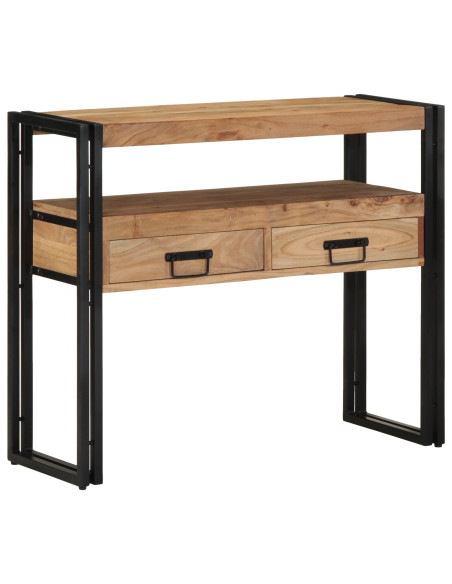 Tavolo Consolle Nero 90x33x75 cm Legno Massello di Acacia e Metallo