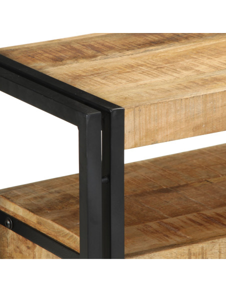Tavolini Nero 120x33x75 cm Legno Massello di Mango e Metallo