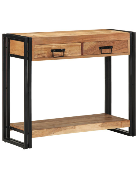 vitaXL Tavolino Consolle Nero 90x33x75 cm Legno massello di acacia e Metallo