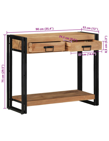 vitaXL Tavolino Consolle Nero 90x33x75 cm Legno massello di acacia e Metallo