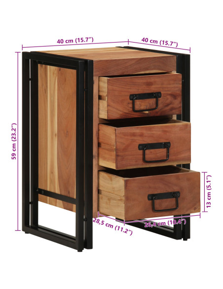Comodino  40x40x59 cm in legno massello di acacia