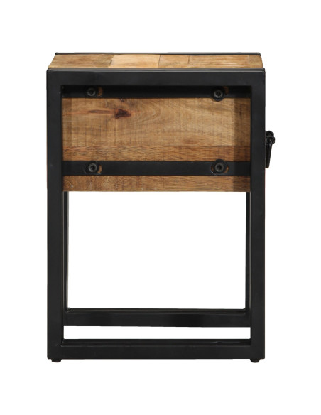Tavolino con cassetto nero 30x30x40 cm in legno massello di mango