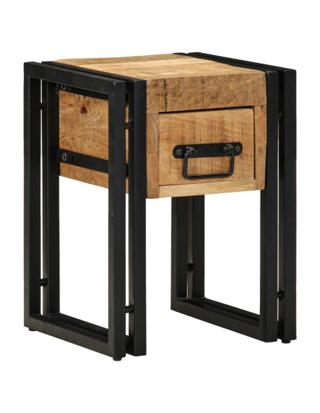 Tavolino con cassetto nero 30x30x40 cm in legno massello di mango