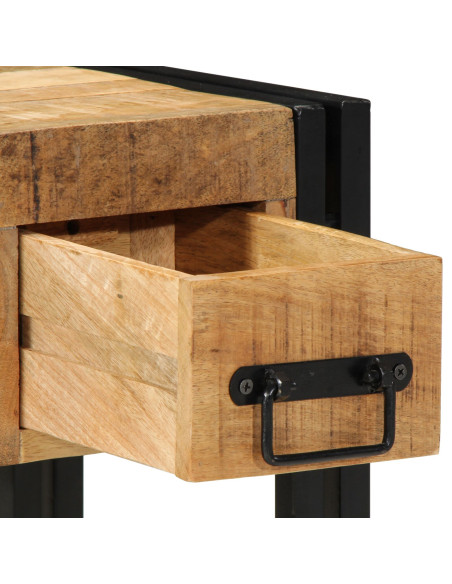 Tavolino con cassetto nero 30x30x40 cm in legno massello di mango