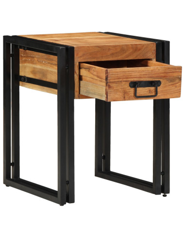 Tavolino con cassetto 40 x 40 x 50 cm Legno di Acacia Massello