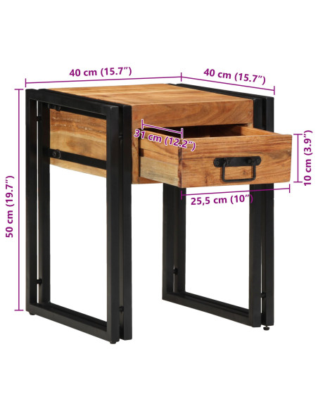 Tavolino  40x40x50 cm in legno massello di acacia