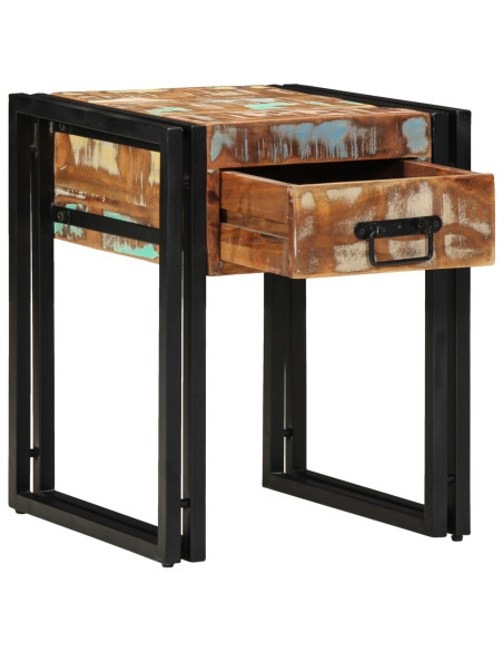 Tavolino con Cassetto Nero 40x40x50 cm Legno Massello di Recupero