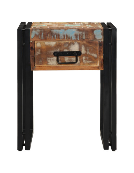 Tavolino con Cassetto Nero 40x40x50 cm Legno Massello di Recupero