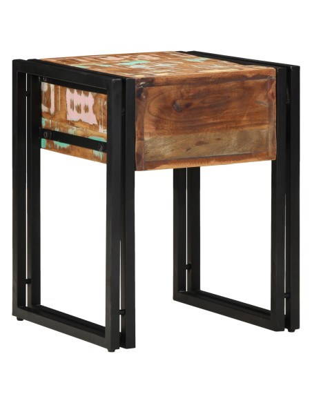 Tavolino con Cassetto Nero 40x40x50 cm Legno Massello di Recupero