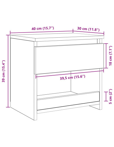 Armadio da Notte Rovere Nero 40 x 30 x 39 cm Legno multistrato
