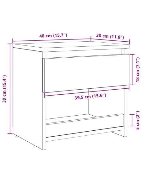 Armadio da Notte Rovere Nero 40 x 30 x 39 cm Legno multistrato