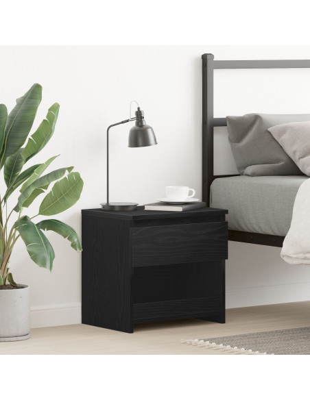 Comodino Nero Rovere 40x30x39 cm in legno ingegnerizzato di