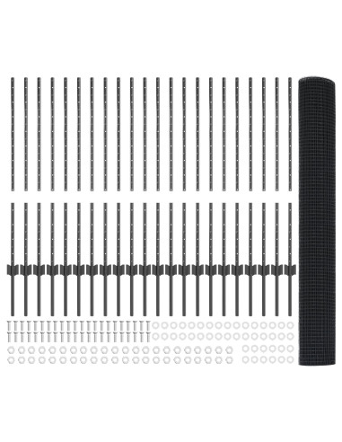 Recinzione con Posto Grigio 1 x 50 m Acciaio e PVC