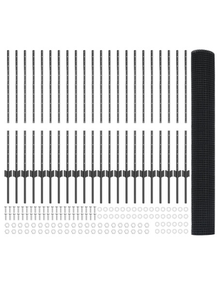 Recinzione con Posto Grigio 1 x 50 m Acciaio e PVC