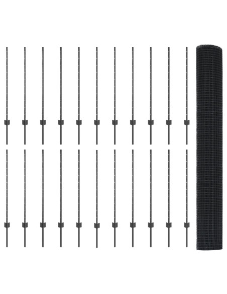 Recinzione con Posto Grigio 1 x 50 m Acciaio e PVC